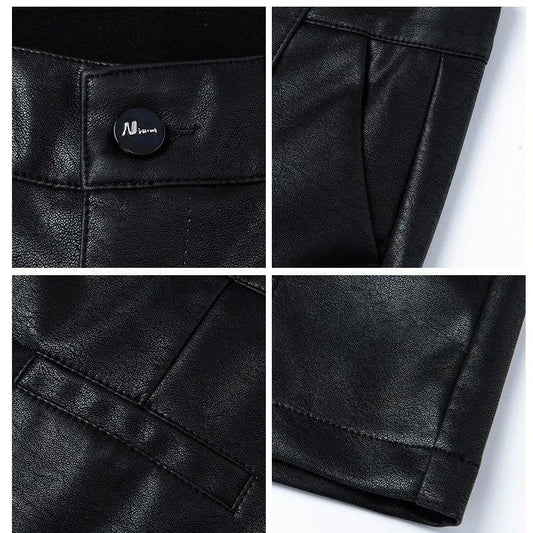PU Leather Shorts Women's Autumn and Winter Models, High Waist, Slim Fashion, Casual Straight Five-point Leather Shorts, Women