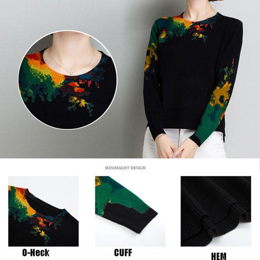 Ethnic Style Printed Wool Sweater Women Short O-Neck Cashmere Sweater Loose Plus Size Comforable Knit Sweater Jumper Bottoming or Outwear