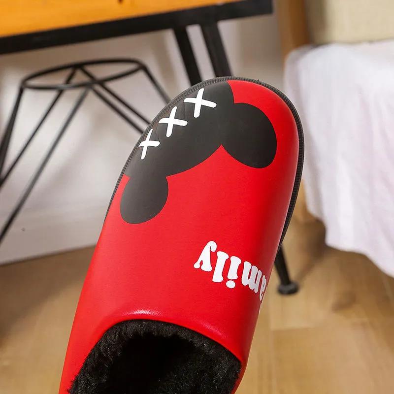 Winter Ladies Leather Warm Slippers Plus Velvet Thickening Plus Cotton Non-slip Wear-resistant Waterproof Cotton Slippers