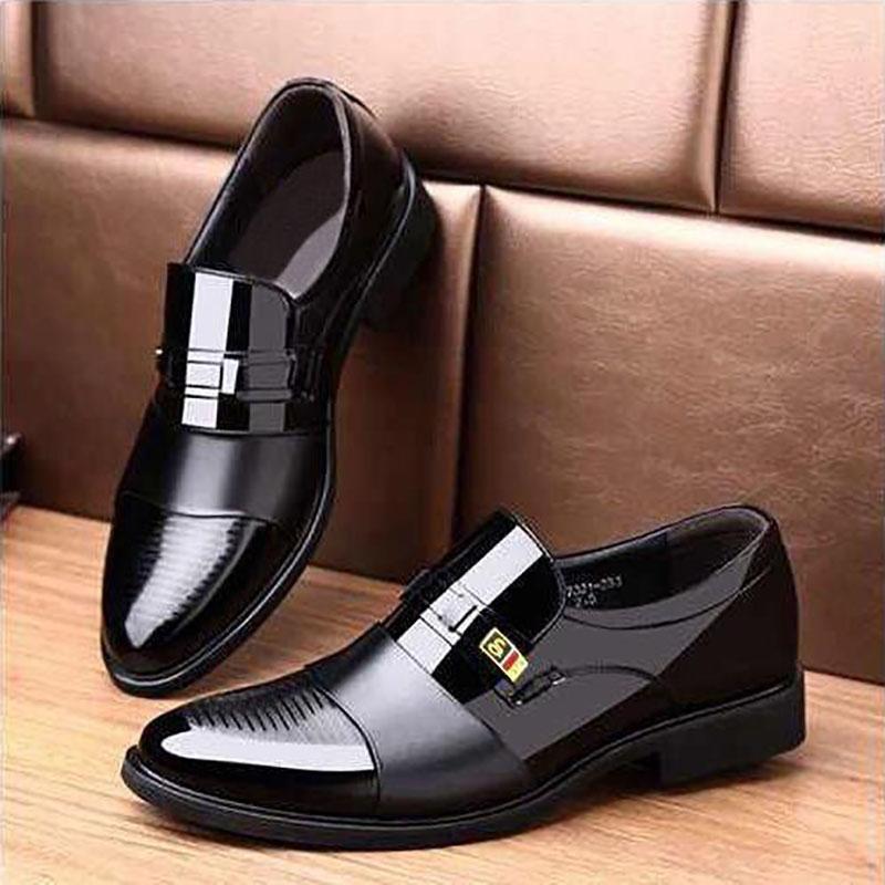 Men's Leather Shoes Business Dress Shoes British and Korean Style Set Feet Black Casual Leather Shoes Youth Work Shoes