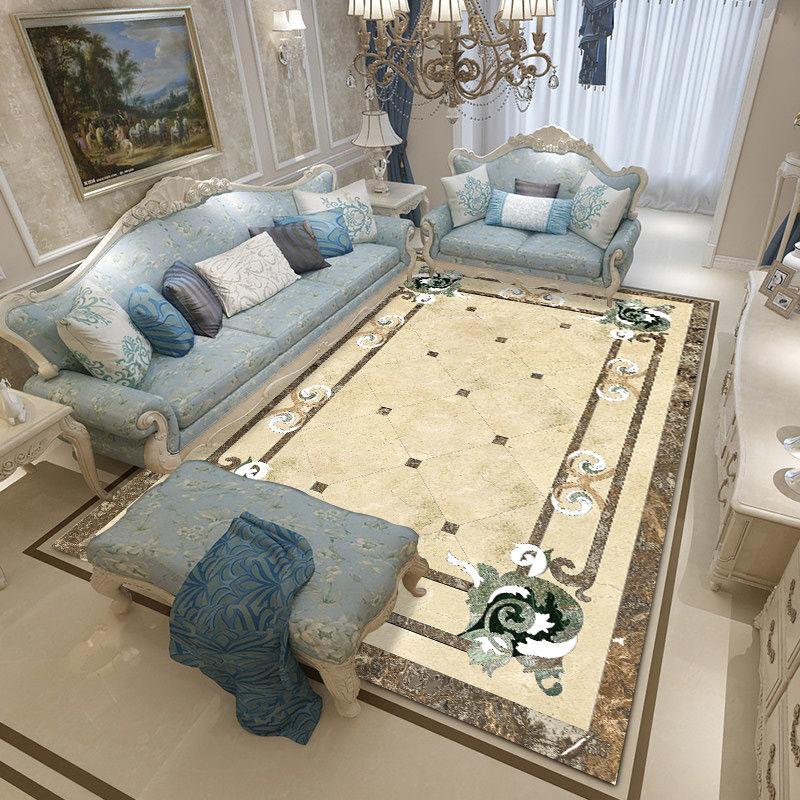 European Style Living Room Carpet Marble Pattern Bedroom Bedside Blanket Household Square Floor Mats