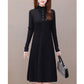 Thicken Warm Autumn and Winter Wool Waist Long-sleeved Bottoming Shirt Mid-length Knitted Dress Women