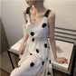 Polka Dot Suspender Dress Women's Summer Elegant Mid Length Open Back French Waist Chiffon Dress