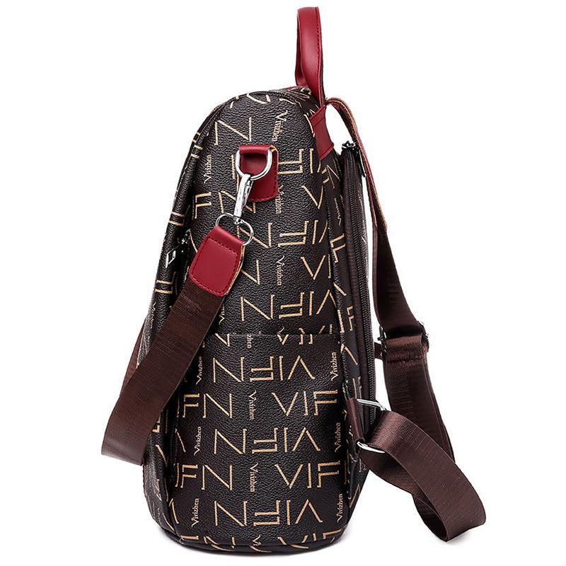 Leather Texture Backpack Female Student Schoolbag Trend Soft Leather Lady Large-capacity Travel Bag