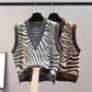 Waistcoat Vest Jacket Spring and Autumn Style Knitted Ladies Sweater Fashion Korean Version of V-neck Loose Zebra Pattern Outer Wear