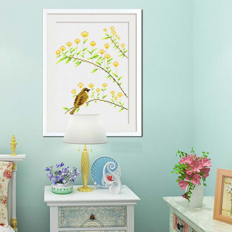Printed Cross Stitch Small Simple Living Room Painting Simple Modern Bird Language Floral Fresh Embroidery Painting