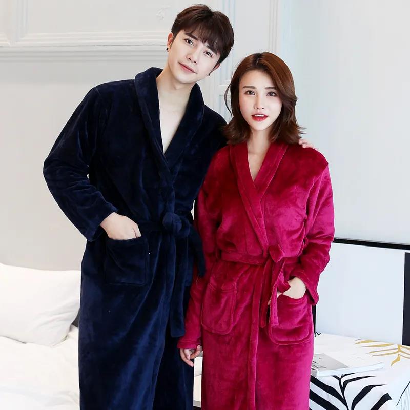 Long Robe Coat Men Cashmere Bathrobe Ladies Shawl Bathrobe Winter Thick Home Clothes