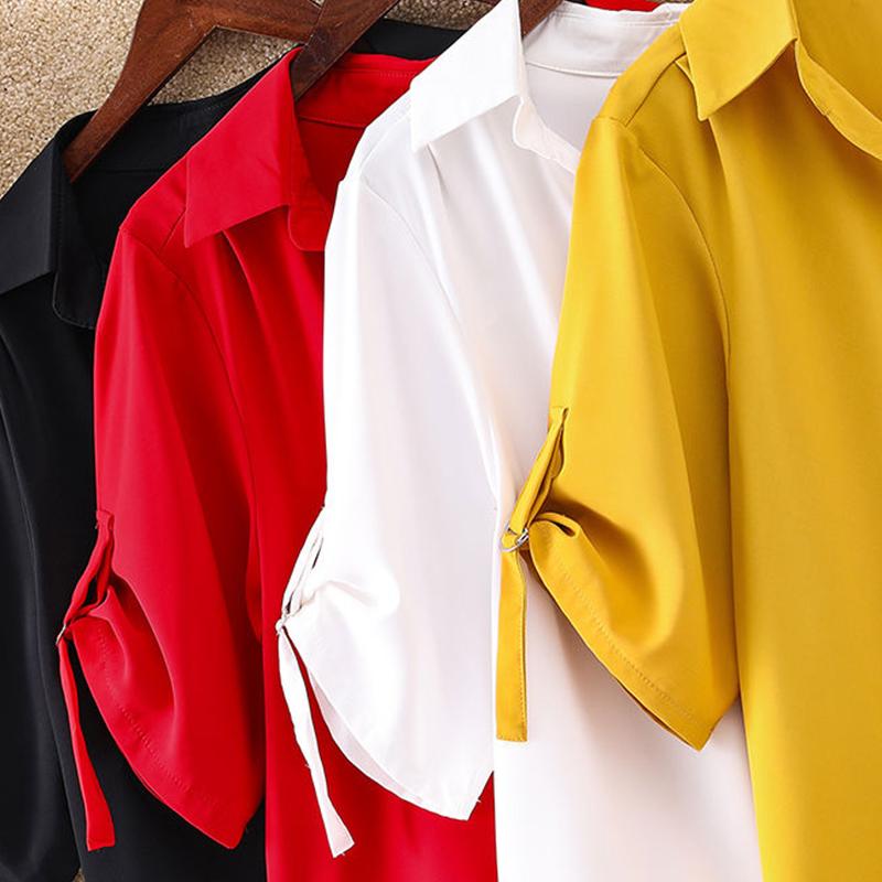 Mid-length Short-sleeved Chiffon Shirt Women's Summer Large Size Loose Waist Chiffon Shirt Top Women