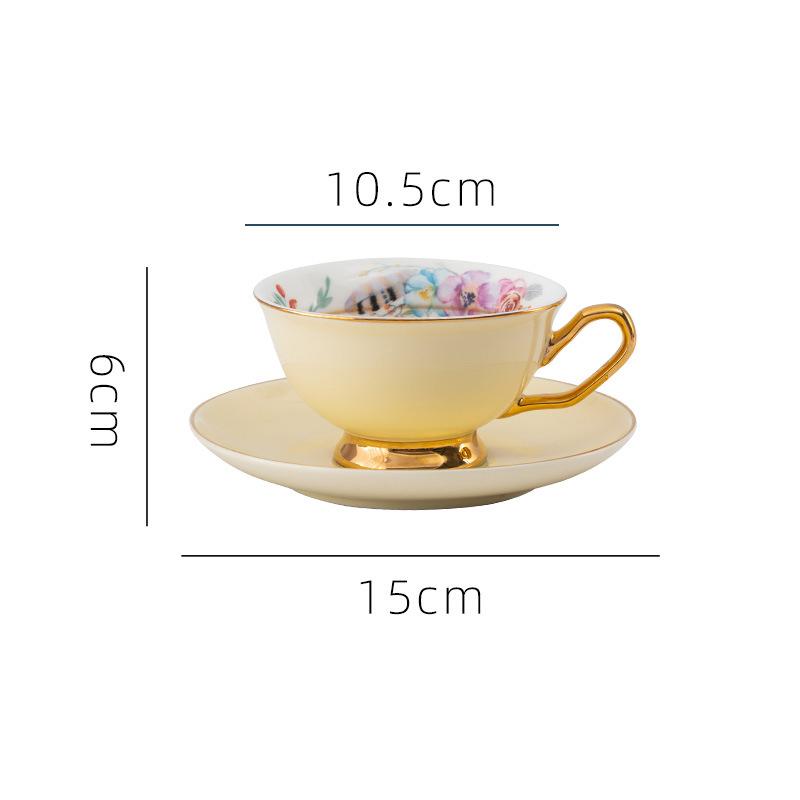 French Retro Flower Golden Edge Ceramic Two Pieces Coffee Cup Flower Tea Cup Water Cup Milk Cup
