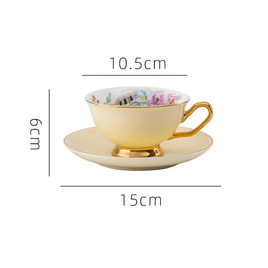 French Retro Flower Golden Edge Ceramic Two Pieces Coffee Cup Flower Tea Cup Water Cup Milk Cup