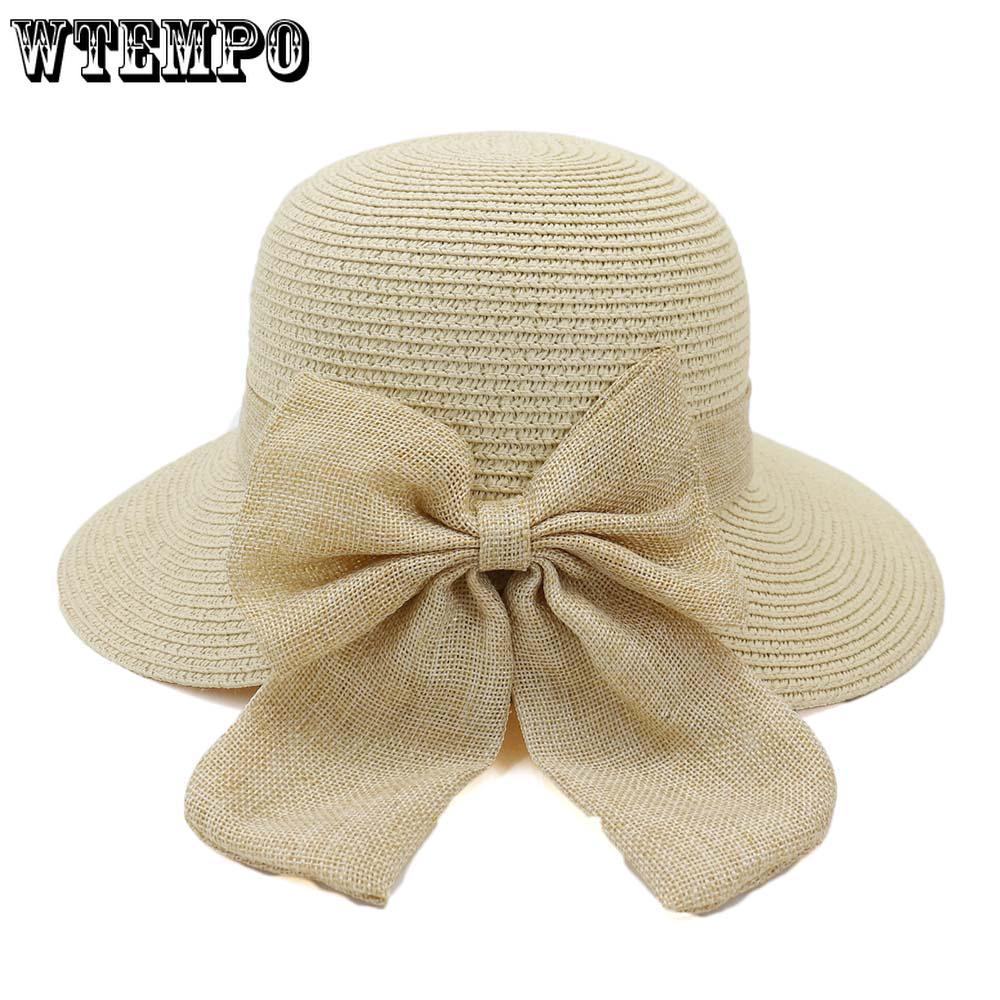 Straw hat Stylish vintage style linen bow summer straw hat