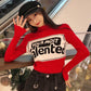 Funky Letter Knitwear Turtleneck Slim Fit Bottoming Shirt Solid Color Pullover Sweater Top