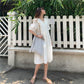 White Cute Sweet Well-behaved Girl Solid Color Bow Ruffle Mid-length A-shaped Skirt Looser  Short Sleeve Dress