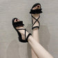 Roman Sandals Women's Summer Flat-bottom Straps All-match Casual Beach Shoes Women's One-word Buckle Flat Sandals Sweet and Light