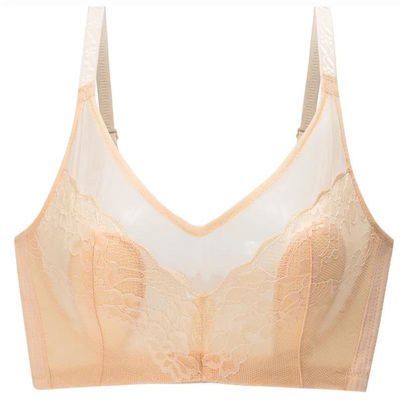 Summer Ultra-thin Sexy Lace No Steel Ring No Sponge Gathering Anti-sagging Breathable Skin-friendly Women's Underwear Bra