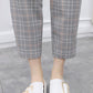 Women's Loose and Thin Casual Plaid Suit Women's Casual Pants Two-piece Suit Round Neck Short Sleeve + Casual Straight-leg Pants Ladies Daily Suit