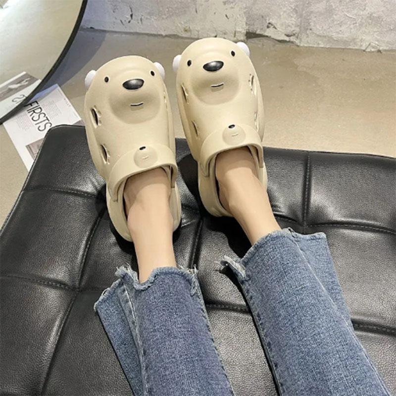 Cute Cartoon Bear Couple Baotou Cave Shoes Women Wear Summer Sandals Fashion All-match Thick Bottom Non-slip Sandals and Slippers