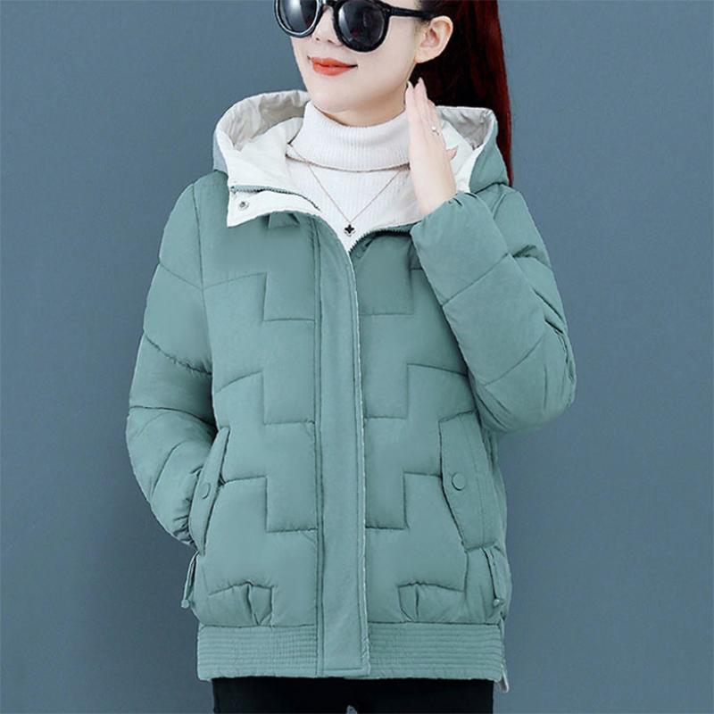Women's Solid Color Short Down Jacket Winter Korean Style Loose Quilted Jacket Casual Hooded Padded Jacket
