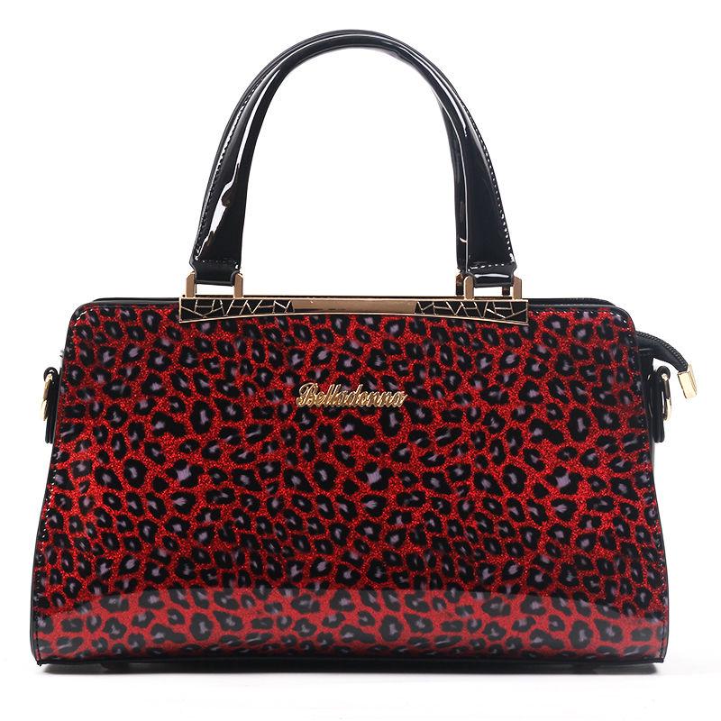 Womens Fashion Patent Leather Leopard Handbag Woman Messenger Bags Evening Shoulder Bags
