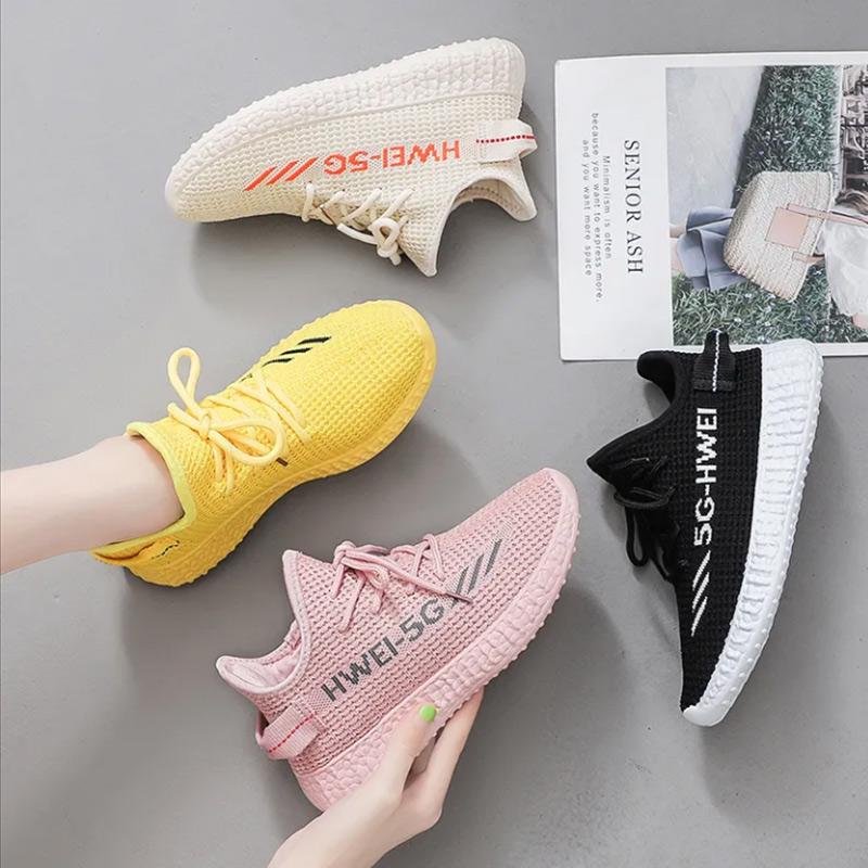 Ladies Flying Woven Sports Shoes Spring and Autumn Mesh Breathable Casual Shoes Non-slip Lightweight Running Shoes
