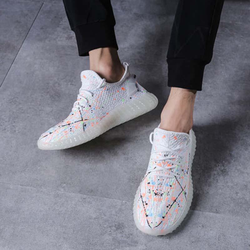 Plus Size 39-44 Men Flying Woven Mesh Sneakers Comfortable Breathable Running Basketball Shoes Students Shockproof Non-slip Gypsophila Shoes