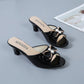 Fashion All-match Bow Stiletto High Heels Women's Outer Wear Medium-heeled Fish Mouth Slippers Large Size Sandals Women's Shoes