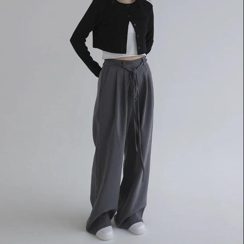 Spring and Summer Casual Plus Size High Waist Wide Leg Pants Female Korean Style Loose and Thin Suit Straight Mopping Trousers