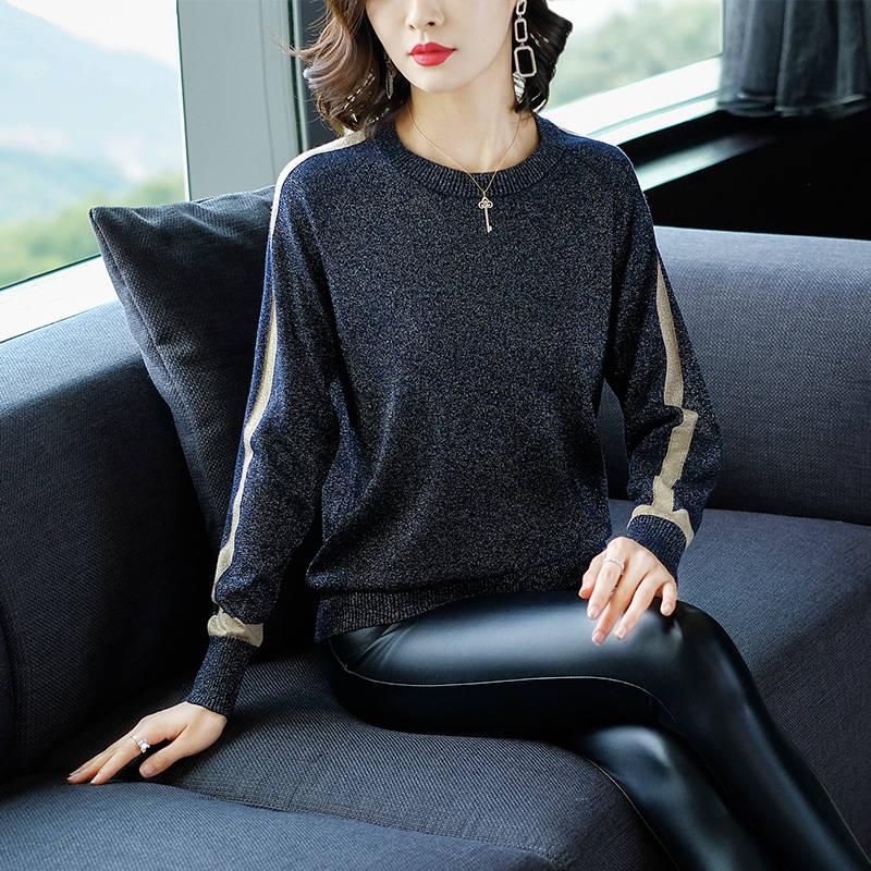 Autumn and winter shirt women's round neck loose sweater sets large size bottoming shirt