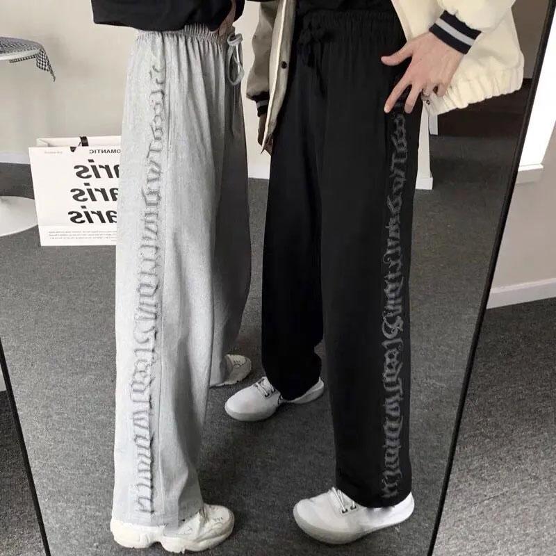 INS Harajuku Style Letter Print Wide-leg Straight Pants Women's Spring and Summer Loose Casual Sports Pants Hip-hop Lazy Style Couple Trousers