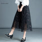Mesh Small Floral Lace Skirt Embroidered Pleated Skirt Thin Gauze Skirt Mid-length Female A-line Skirt Thin Mesh Skirt for Women