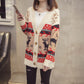Vintage Deer Print Cardigan Jacket Women Loose Casual Knit Sweater Sweater Coat Outer Wear