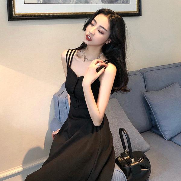 Summer Off-shoulder Suspender Dress Sexy  Slimming Long   Black Dress Women