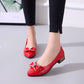 Women's Spring Summer Large Size Low Heel Single Leather Shoes Solid Color Sequins Bow Casual Slip-on Shoes