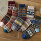 5 Pairs Retro Flower Socks Autumn Winter Ethnic Style Cotton Stockings Thick Thermal Line Diamond Knitted Warm Warm Socks Mid Tube Socks