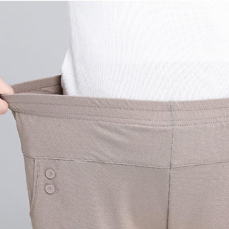 Spring Summer Autumn Thin Mother Middle-aged and Elderly Casual Straight Cropped Trousers Loose High Waist Elastic Waist Women