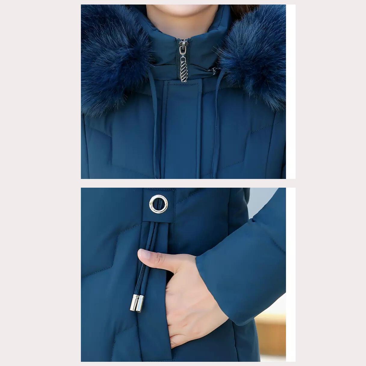 Winter Women Long Jacket Warm Jackets Thickening Coats Fur Collar Hooded Coat Down Jacket Parkas for Women Casual Solid Color Outerwear