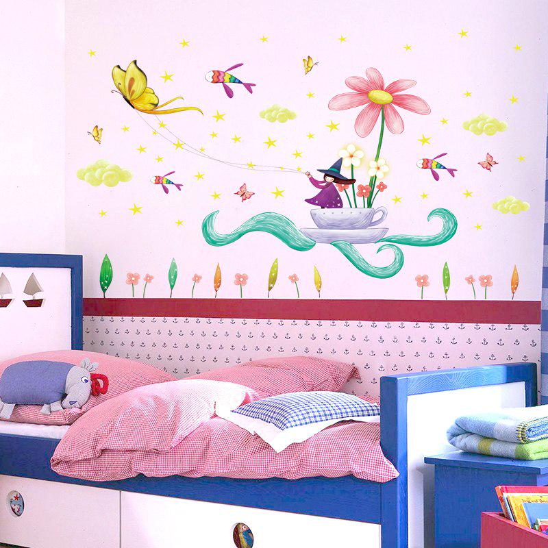 Cartoon Fly Witch Butterfly Flowers Fish Wall Stickers for Kids Rooms Kitchen Bathroom