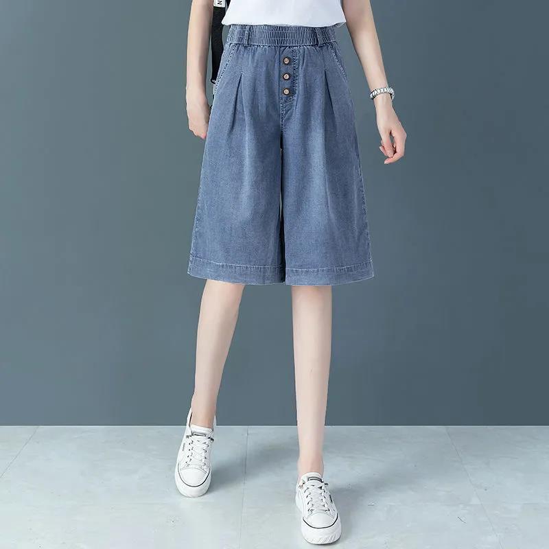 Large Size Elastic Waist Embroidered Cropped Jeans Women's High Waist Stretch Harem Pants