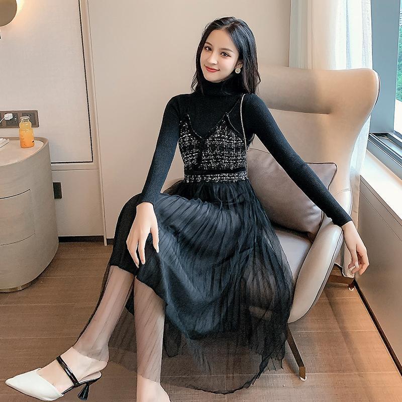 Sling mesh dress woman autumn and winter wild clothing skirt plus size slim dress fashion