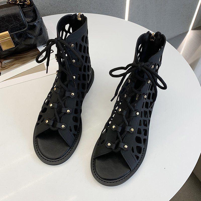 Bohemian Style Sandals Summer Cross Straps Hollowed Out Retro Vacation Roman Flat Sandals Women