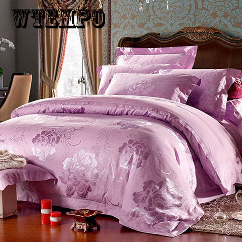 Luxury Jacquard Satin Silk Bedding Set Duvet Cover Bedclothes Bed Linen Home Textile