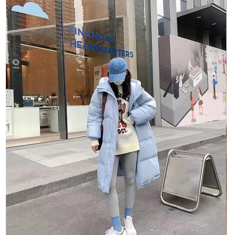 Korean Version of Simple and Versatile Small Hooded Down Jacket Women's Long Over-the-knee White Duck Down Warm and Thin Coat In Winter