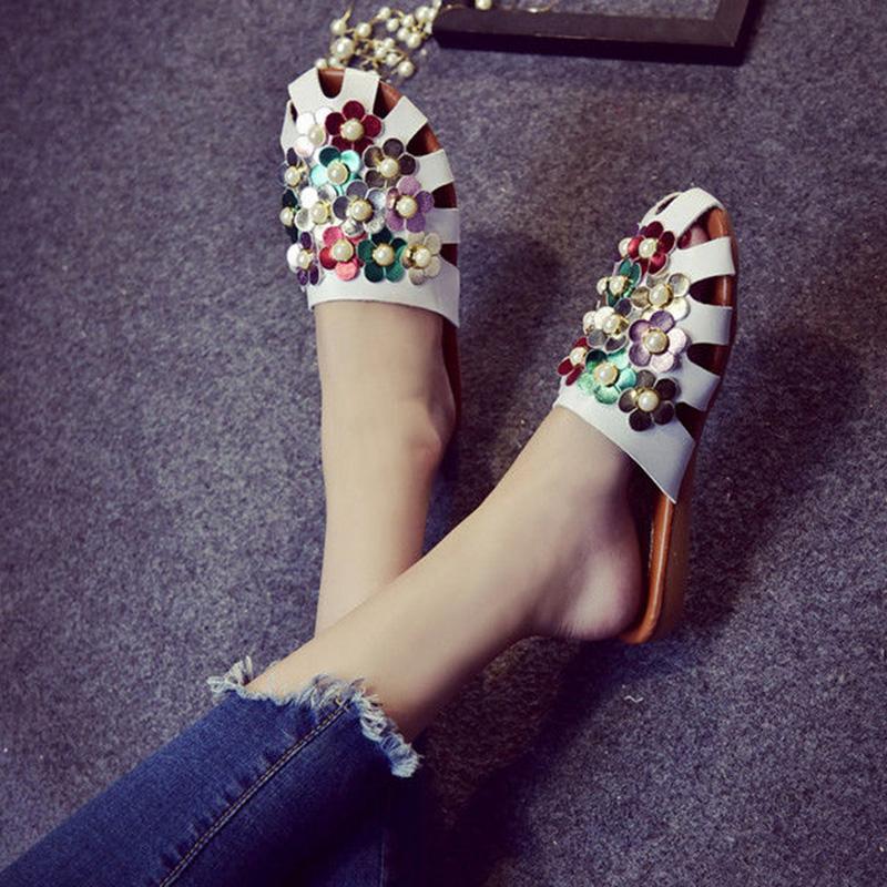 Half Slippers Women's Outer Wear Summer Fashion All-match Net Red Flat-bottomed Lazy Sandals and Slippers