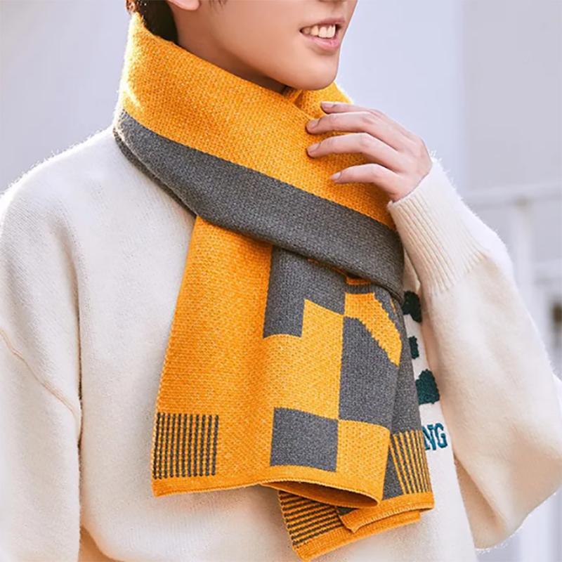 Men's Scarf Winter High-end New Warm Plaid Scarf Boys Trendy Korean Style Long Scarf