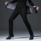 Men's Autumn and Winter Fleece Padded Black Trousers Large Size Straight Elastic Black Jeans for Business Men