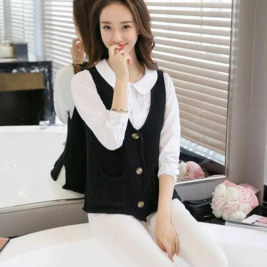 V-neck Waistcoat Fashion Vest Spring and Autumn Loose Knit Cardigan All-match Short Fashion Top
