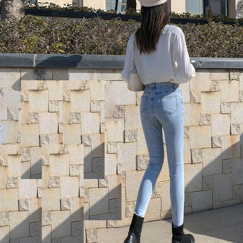 Spring Light-colored Jeans Women's High Waist Was Thinner and Taller Light Blue Stretch Tight-fitting Pencil Pants
