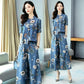 Retro Print Fashion Suit Women's Summer Loose and Thin Temperament Wide-leg Pants Two-piece Casual Suit Retro Chinese Style