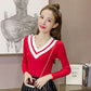 Autumn/winter Sweater Women Short Stitching V-neck Slim Slimming Long-sleeved Pullover Sweater Bottoming Shirt Women