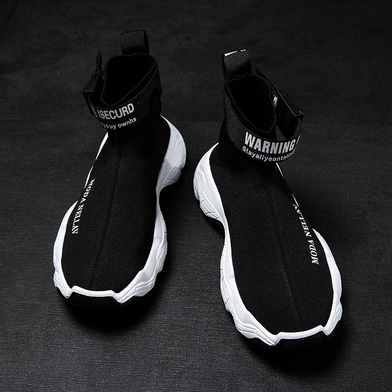 Men's High Top Sneakers Korean Style Trendy All-match Socks Shoes Teen Student Trendy Shoes